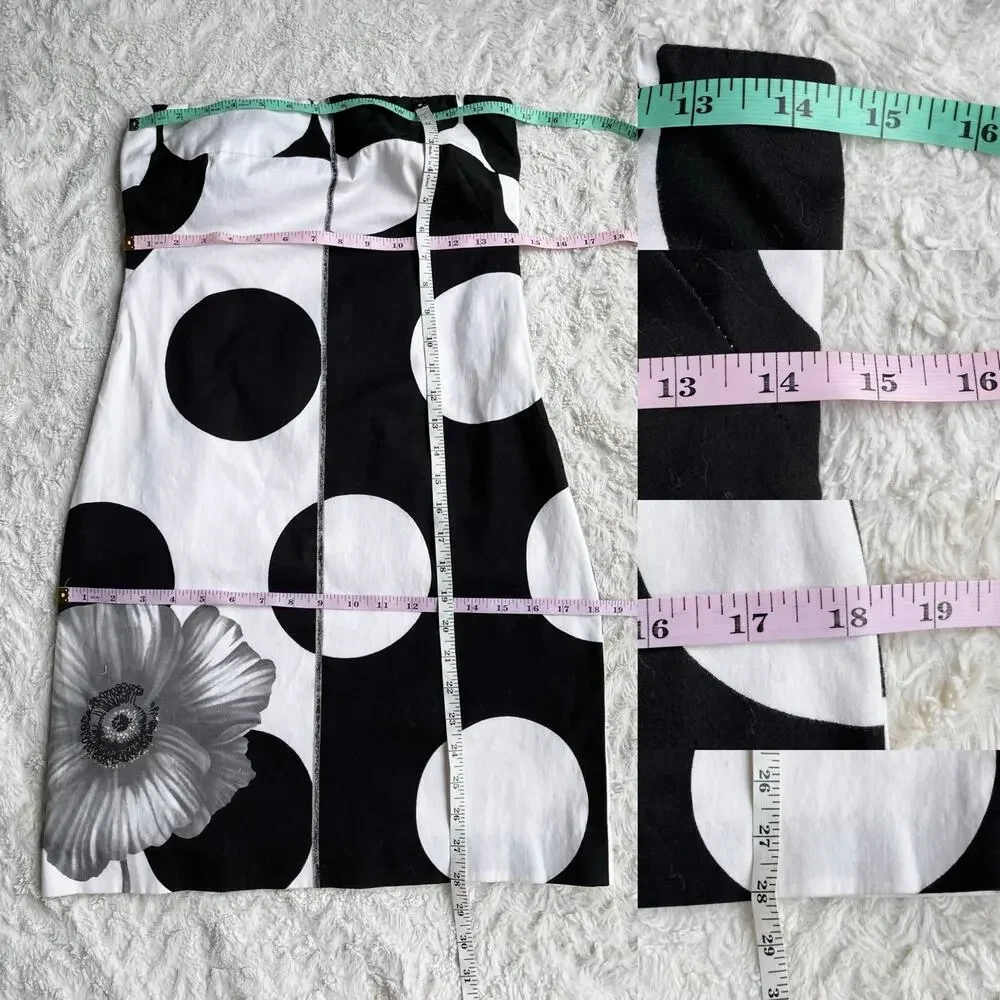 Cache strapless polka dot flower mini dress white black floral vintage Y2K 4 - Picture 5 of 16
